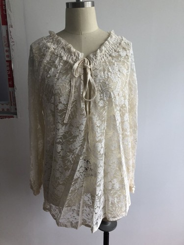 Blusa Top Suelta Informal de Verano Manga Larga Cuello en V de Encaje para Mujer - Imagen 9 de 18