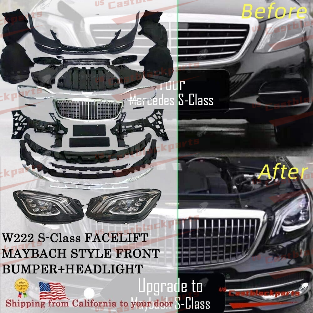 For W222 Mercedes S Class Facelift Upgrade 2018+ Maybach Front Bumper+Headlight - Picture 1 of 12