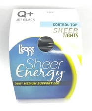 L'eggs Sheer Energy Control Top Jet Black Sheer Tights  ~ Q+ Jet Black 95701