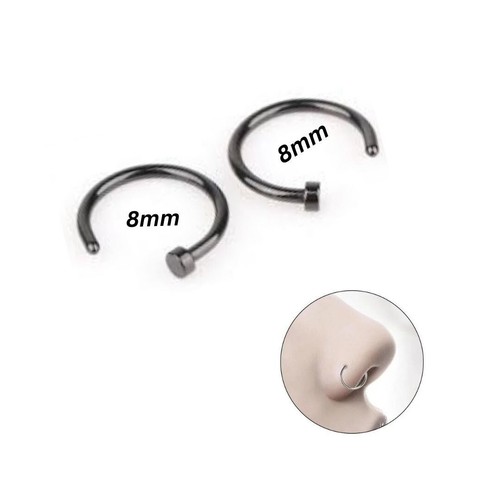 8mm black Nose Ring Surgical Steel Hoop Lip Rings Small Thin Body Piercing. - Picture 2 of 6