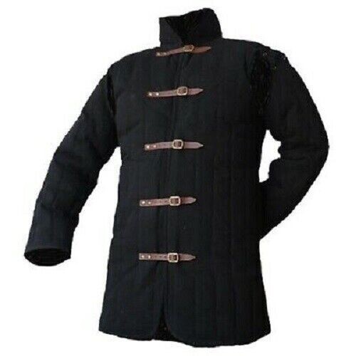 Gambeson Black Arming Jacket Type Long Sleeves Medieval Thick Padded Armour Coat - Afbeelding 2 van 4