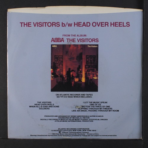 ABBA: the visitors / head over heels Atlantic 7" Single 45 RPM - Picture 2 of 4