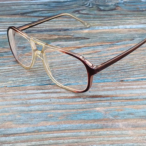 Vtg Clear Brown Translucent Double Bridge Aviator Bifocal Eye Glasses Frames - Picture 2 of 18