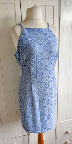 New Look Blue Dress Ladies Size 16 Lace Crochet Halter Neck - Picture 2 of 7
