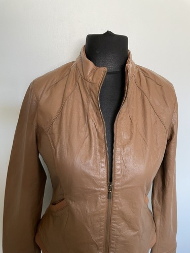 Sienna De Luca Toffee Brown Leather Zip Front Short Jacket Size 38 UK 10(DR173). - 第 5/8 張圖片