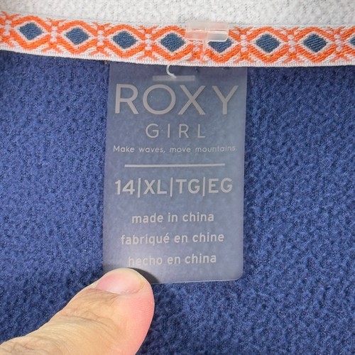 Roxy Girl Sayna Quarter Zip Fleece Sweatshirt Girls XL 14 Blue Stretch Fitted - Picture 8 of 13