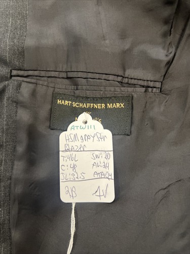 Hart Schaffner Marx Men's Dark Gray Stripe Wool Blazer 46L $1,098 - Picture 8 of 9