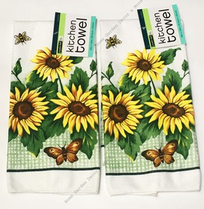 2 Piece Printed Kitchen Dish Towels Sunflower Butterfly Green Gingham 14 X 24 Ebay