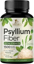 Psyllium Husk Capsules, Max Potency Dietary Fiber 1500mg, 100% Soluble Pills