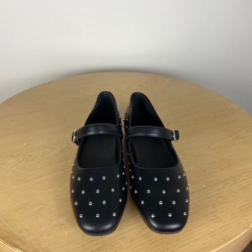 Gap Black Studded Mary Jane Flats Women's 7 Square Toe Minimalist Romantic Chic - Picture 2 of 7