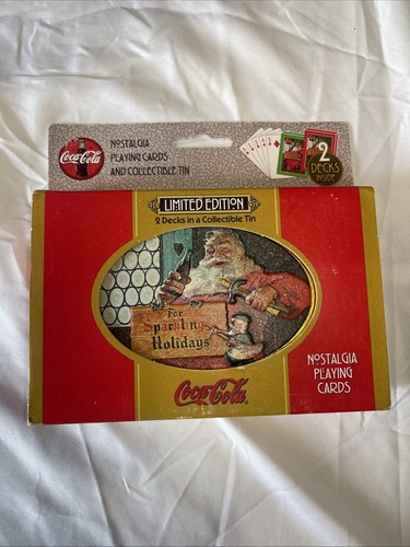 1998 Coca Cola Santa Claus Christmas Playing Cards Two Decks Tin New Sealed NOS