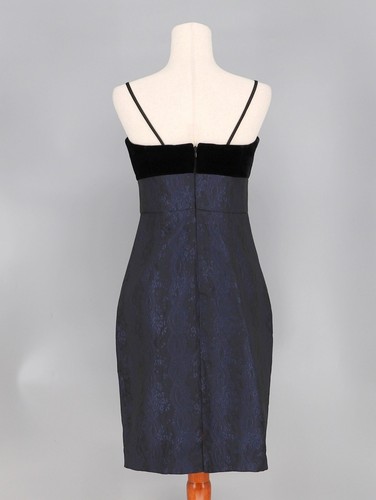 KAY UNGER Velvet Silk Jacquard Mini Dress Spaghetti Strap Black Navy Size 6 - Picture 4 of 6