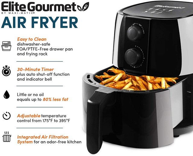 Elite Gourmet EAF4617 Electric 4qt. Hot Air Fryer Large Capacity 3 Lbs