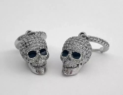 Skull Drop Dangle Earring 1 Ct Round Simulated Diamond 14K White Gold Plated