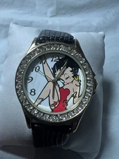 Betty hoop classic 2012, 35 mm case,by MZB, Crystal Bezel, black leather band