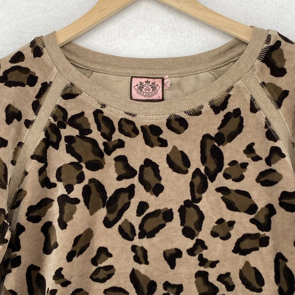 Sudadera JUICY COUTURE S Polar Leopardo Terciopelo Manga Larga Pullover Marrón Foto 4 de 4