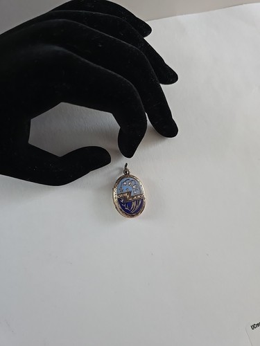Victorian Mourning Lily of the Valley Locket Gold Filled Enamel Pendant - Picture 2 of 8