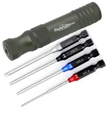 Powerhobby Hex Tip Driver w/Handle 1/4" Tool Set Metric 1.5, 2.0, 2.5, 3.0 mm
