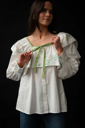 Damson Madder Mala Top XXL UK 18 Women's Casual White Cotton Blouse NEW 42441