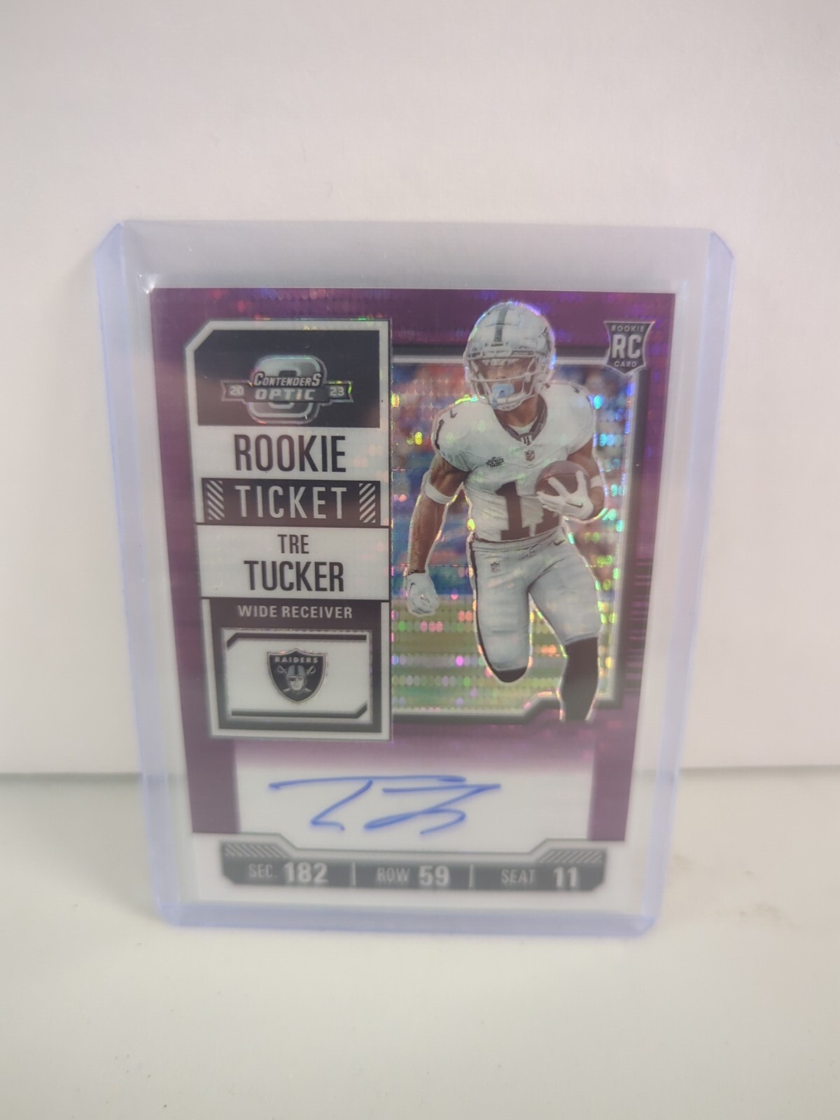 2023 Contenders Optic FOTL Rookie Ticket Purple Pulsar Tre Tucker Auto /21