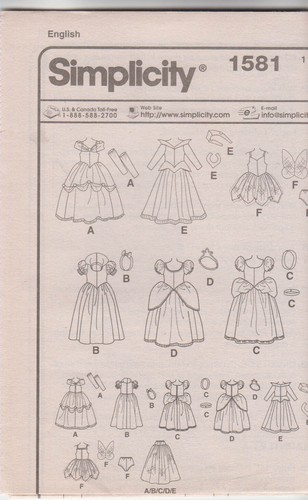 Uncut Sewing Pattern Simplicity 1581 Disney Princess Doll Clothes - Picture 2 of 3