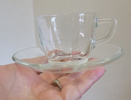 12 Pc Vintage DURALEX France Expresso Coffee Cup Saucer Clear Glass 2 1/8" Demi - Picture 7 of 7