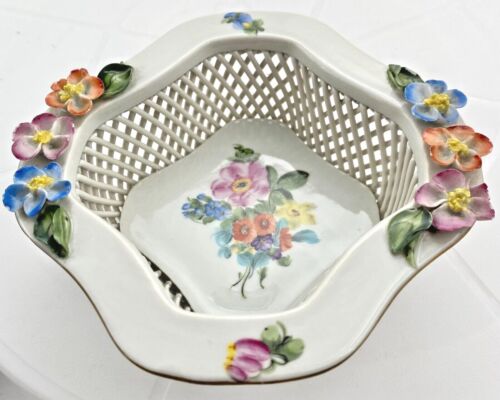 SEVEN HEREND HUNGARY HAND PAINTED FLORAL PORCELAIN LEAF TRINKET DISH VASE EXC/VG - Picture 6 of 31