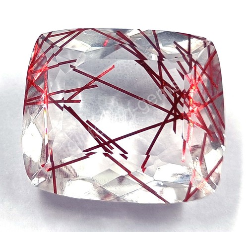 66.55 Ct Cushion Cut Red Rutilated Quartz Certified Transparent Loose Gems 5ARK - Picture 3 of 8