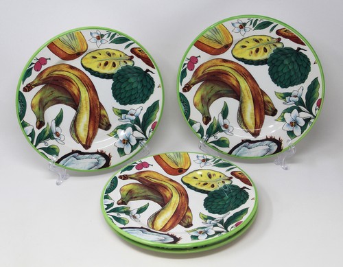 Set of 4 La Primula Ceramic 8" Salad Luncheon Plate Tropical Fruit Pattern Italy