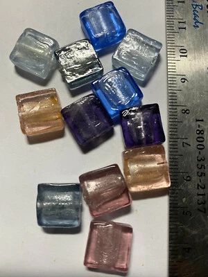 Foil Lined Flat Square Lampwork Cube Beads 10mm to 15mm - image 1 of 4