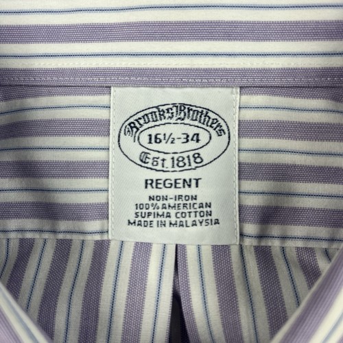 Camicia elegante Brooks Brothers uomo nuova con etichette taglia 16 1/2-34 viola blu a righe prezzo consigliato $92 - Foto 5 di 8