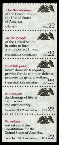 U.S. MNH Booklet pane of 5 - 22c Drafting of the Constitution #2355-2359a