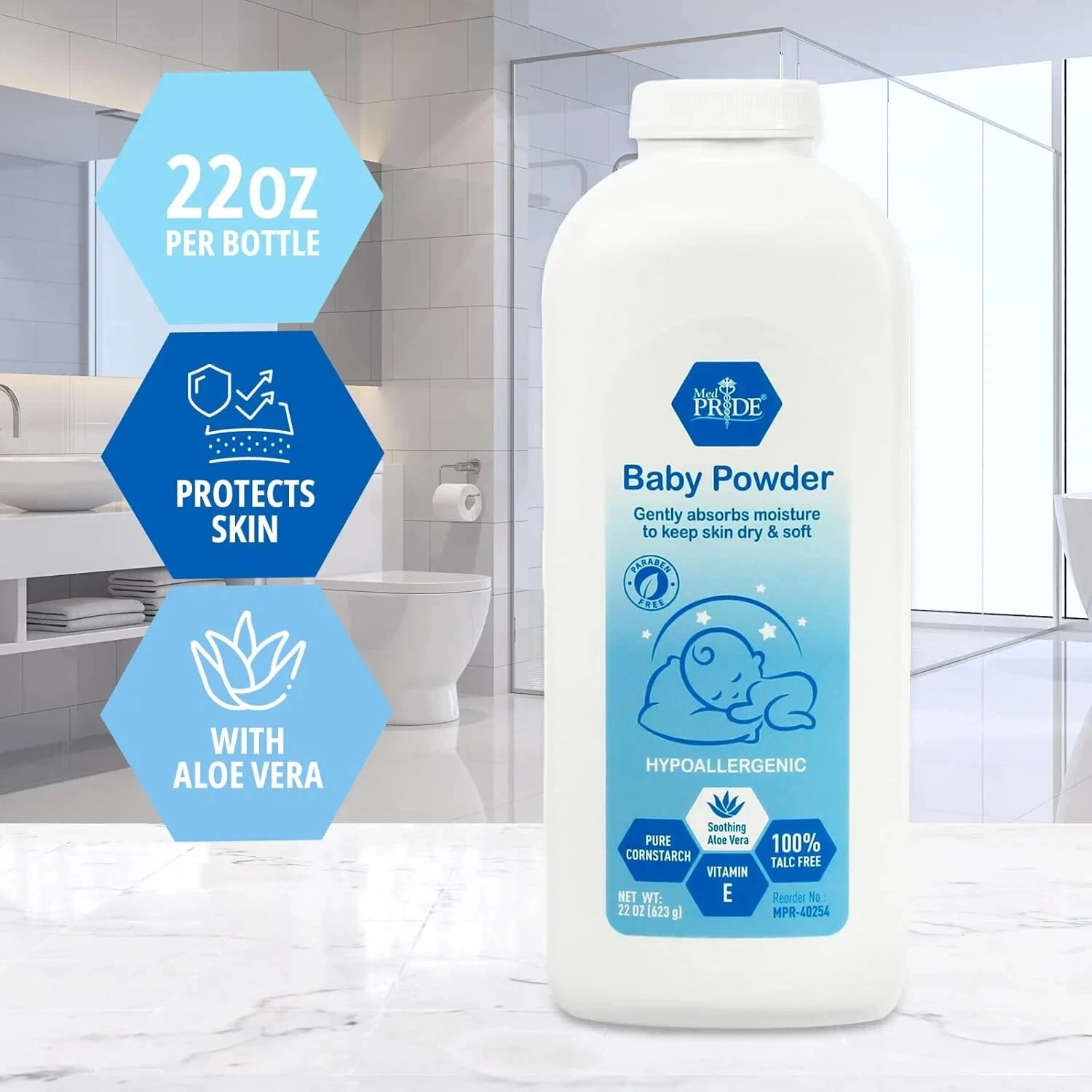 Hypoallergenic 22 Oz Baby Powder 100% Talc Free Aloe Vera & Vitamin E Pack of 3
Opens in a new windo