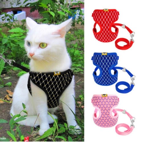 S/L Cat Harness and Leash Set Breathable Mesh Small Pet Puppy Vest for Walking - 第 3/16 張圖片
