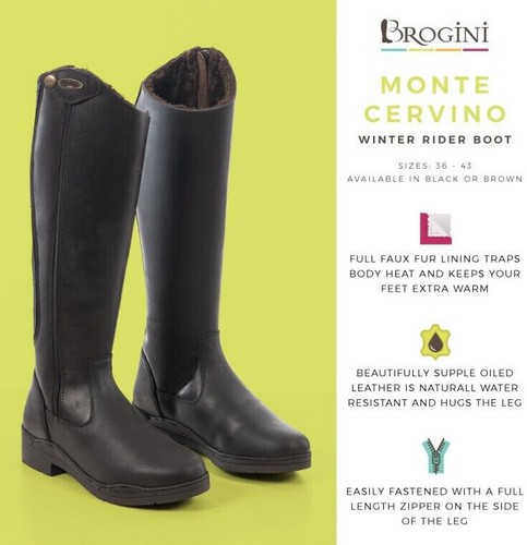 Brogini Monte Cervino Winter Long Country Riding Boots With Warm Faux Fur Lining - Picture 2 of 8