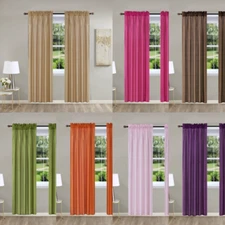 2PC LUXURY SEMISHEER FAUX SILK WINDOW CURTAIN TREATMENT SET ROD POCKET PANEL MR2