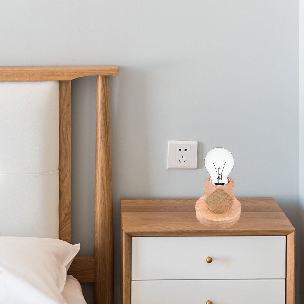 E27 Solid Wood Table Lamp Base Nordic Simple Wooden Light Holder w