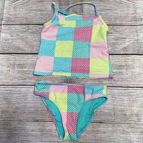 Vineyard Vines Pink and Yellow Patchwork Whale Tankini Playful Swimwear Size 4T - Picture 4 of 12