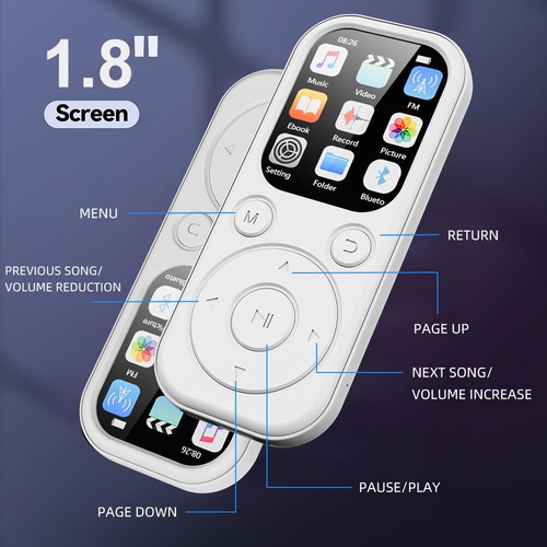 1.8" Portable Bluetooth 5.4 MP3 Player HiFi Music MP4 Media FM Radio Recorder - Picture 7 of 26