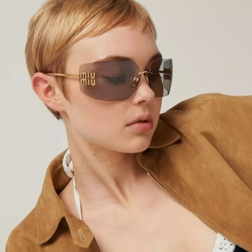 Brandneu Miu Miu Mu 54ys Sonnenbrille goldfarben helllila braun mit Seitenschutz L