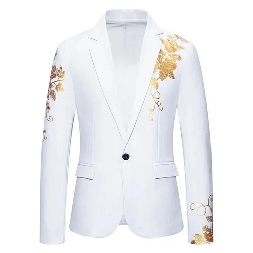 Men Paisley Floral Gold Bronzing Blazer Business Wedding Slim Formal Suit Jacket - Foto 16 di 28