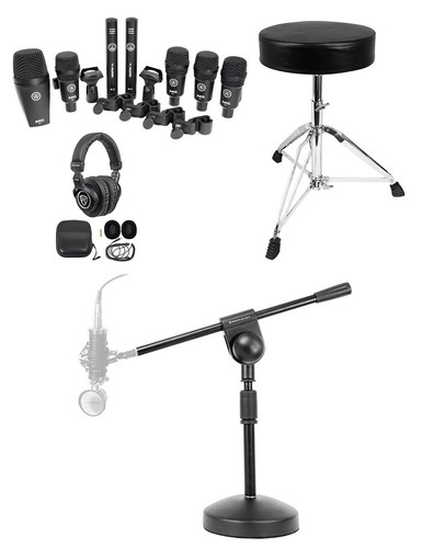 AKG Drum Set Session I (7) Mics Bass/Overhead/Snare/Tom+Throne+Stand+Headphones - Picture 1 of 12