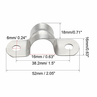 Uxcell 30pcs 16mm Rigid Pipe Straps - 304 Stainless Steel U-Clamp, 2 Hole Mount, For Plumbing & Electrical Fixings