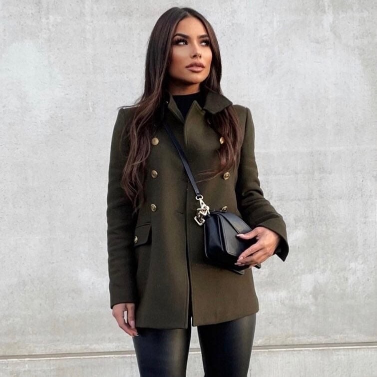 Zara Manteco Wool Coat Womens Size S Khaki Green Military Army