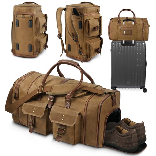 Waxed Canvas Shoulder Carry Duffle Bag Large Travel Backpack Luggage Sports Gym - Picture 10 of 12