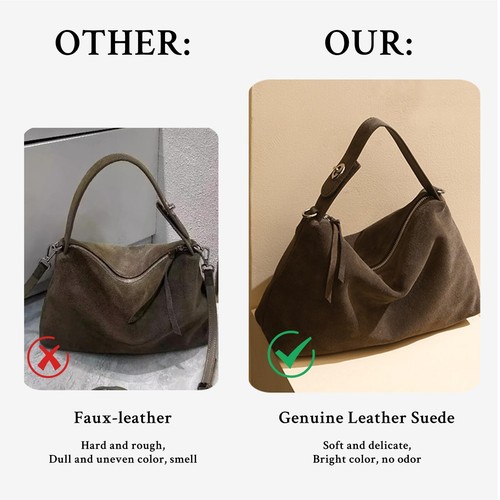 Genuine Leather Suede Tote Bags for Women, Vintage Suede Slouchy Hobo Shoulde... - Picture 4 of 7
