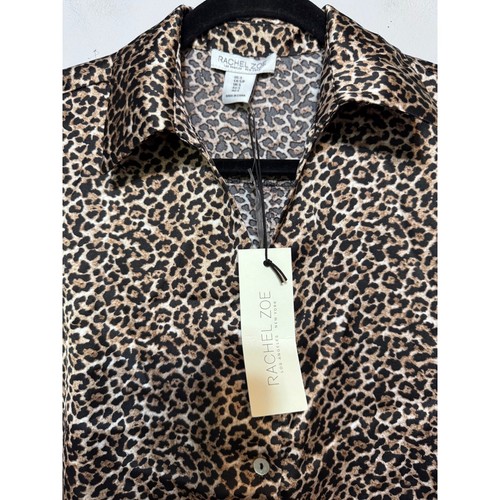 NWT Rachel Zoe Leopard Print Cropped Satin Blouse Size Small Y2K Mob Wife Edgy - Picture 2 of 6