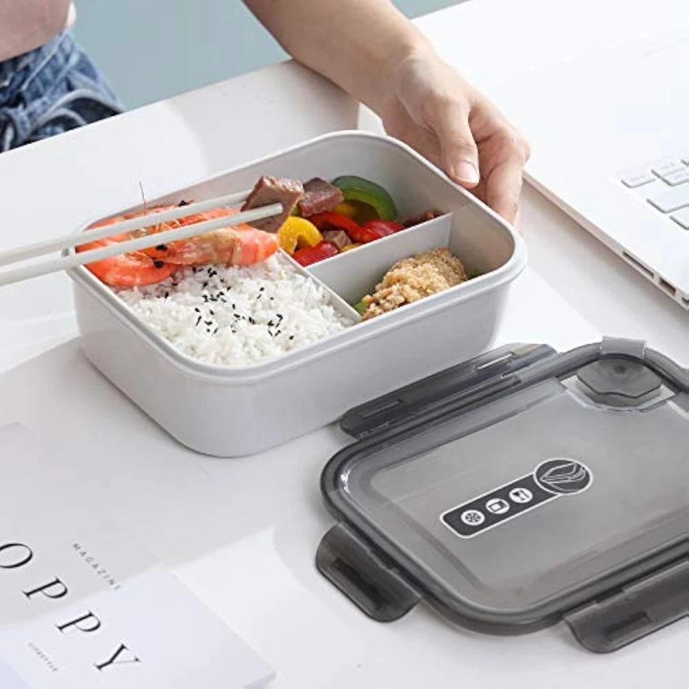 Bento Box Adult Lunch Box, 3 Compartment Meal Prep Containers with Lids, Clear L