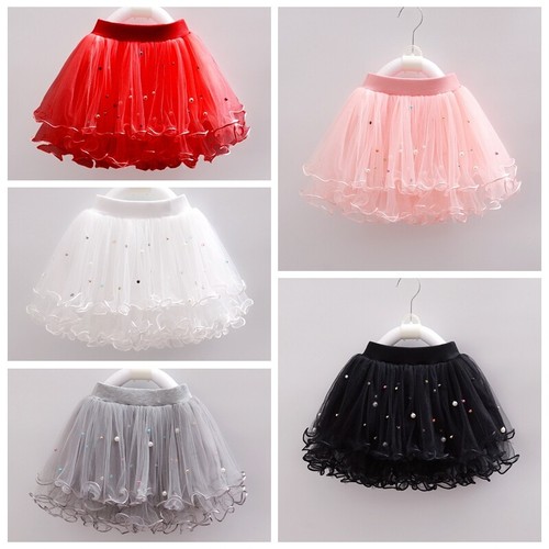 Kinder Mädchen Perlen Rüschen Tüll Rock süß Prinzessin Lagenlook Tutu Ballett Party rosa - Bild 2 von 15