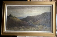 Oil Painting Karge Landscape Monogram E.L Circa 1900 Frame Antique Gloomy Mood